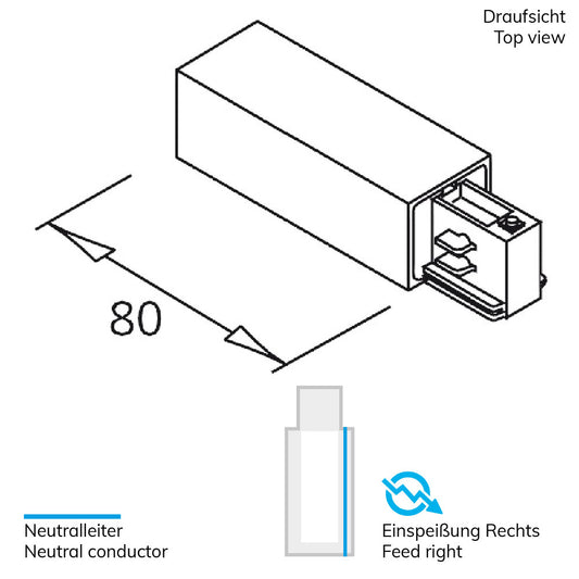 3-PH Classic | Railaccessoire | Zijvoeding | N-geleider rechts, aarde links
