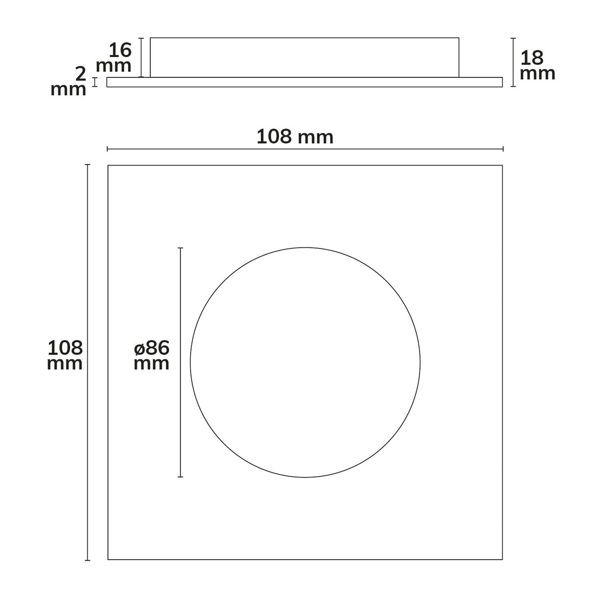 Sys-90 | Inbouwframe | afdekring verzonken vierkant | wit