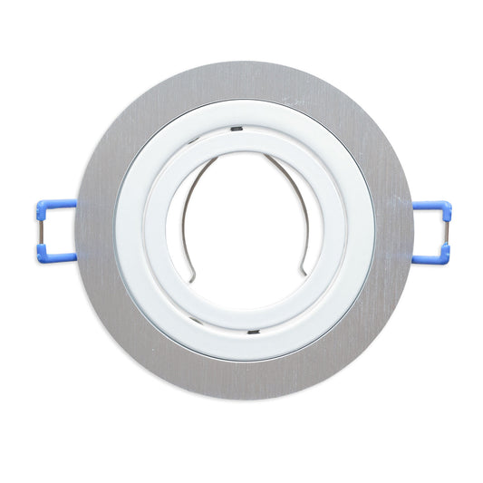 Inbouwframe | rond | 80mm | geborsteld aluminium + wit aluminium | GU10/MR16