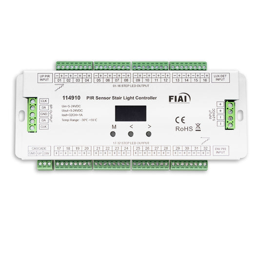 Dimmer | trapeffect PWM | 5-24V | 32x1A + SPI | 2 PIR + 2 drukknop ingangen