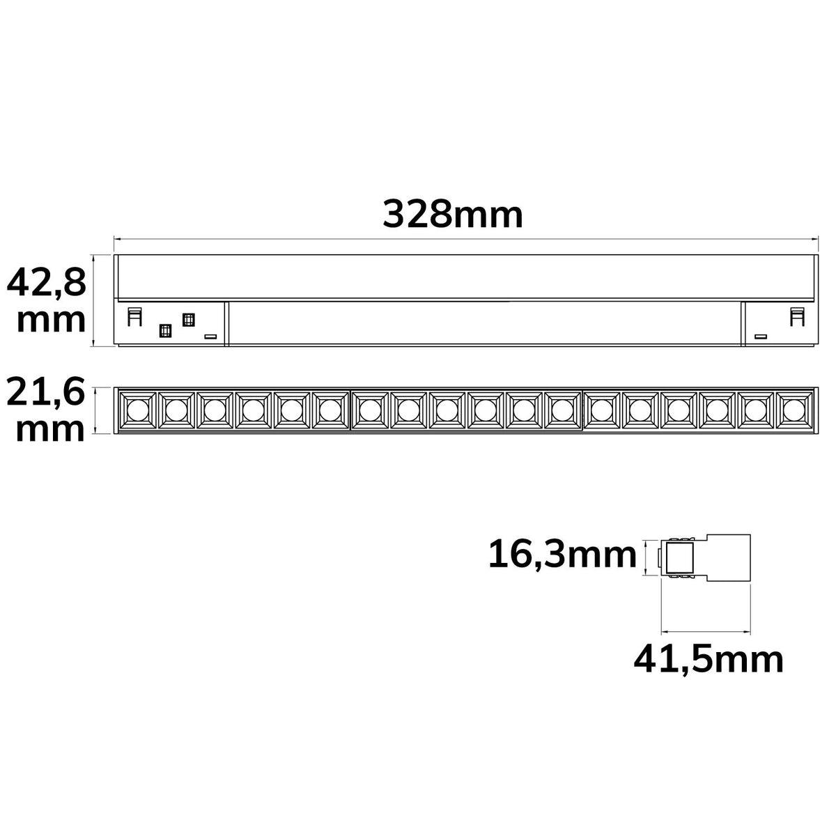 Track48 | Lineaire armatuur | 32cm | UGR<19 | 48V | CRI90 | Line+ | 18W | 3000K | 36°