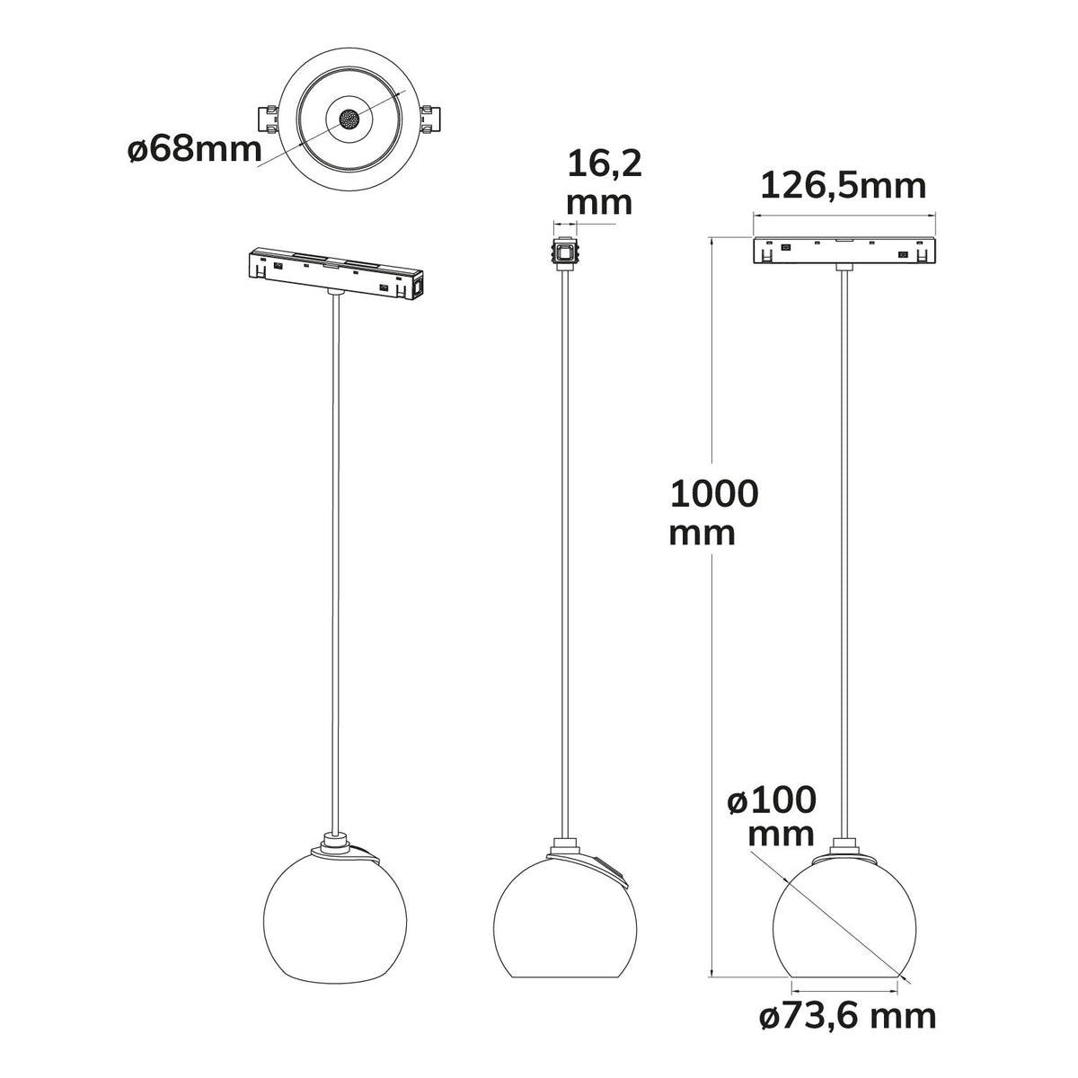 Track48 ball focus | Hanglamp | CRI90 | DALI dimbaar | 12W | 3000K | zwart | 60° | 48V