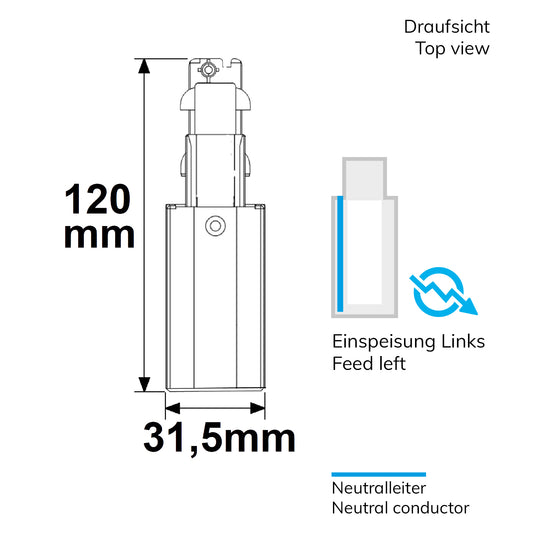 Railaccessoire | 3-fase DALI | zijvoeding opbouwrail | N-geleider links