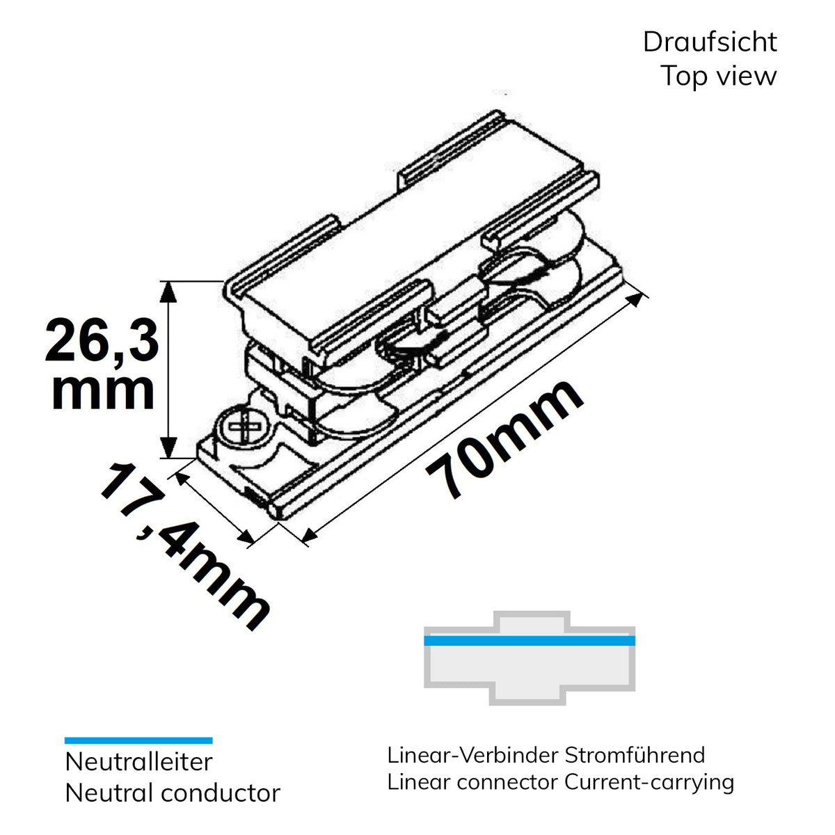 Railaccessoire | 3-fase DALI | rechte koppeling stroomvoerend | zwart