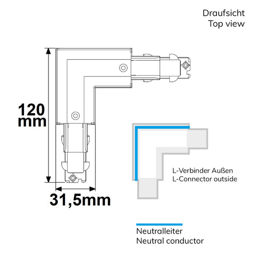Railaccessoire | 3-fase DALI | L-koppeling opbouwrail | N-geleider buiten