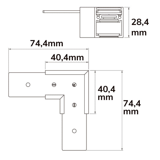 Track48 | Railaccessoire | hoek 90° horizontaal | opbouwrail Flat | niet stroomvoerend | wit