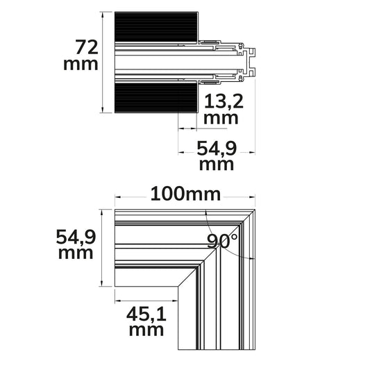 Track48 | Railaccessoire | hoek 90° verticaal | gipsplaatrail | niet stroomvoerend | wit