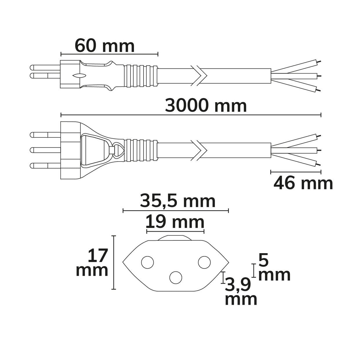 Kabel | Aansluitkabel met stekker type J Zwitserland | 3x0,75mm² | 1,5m | zwart