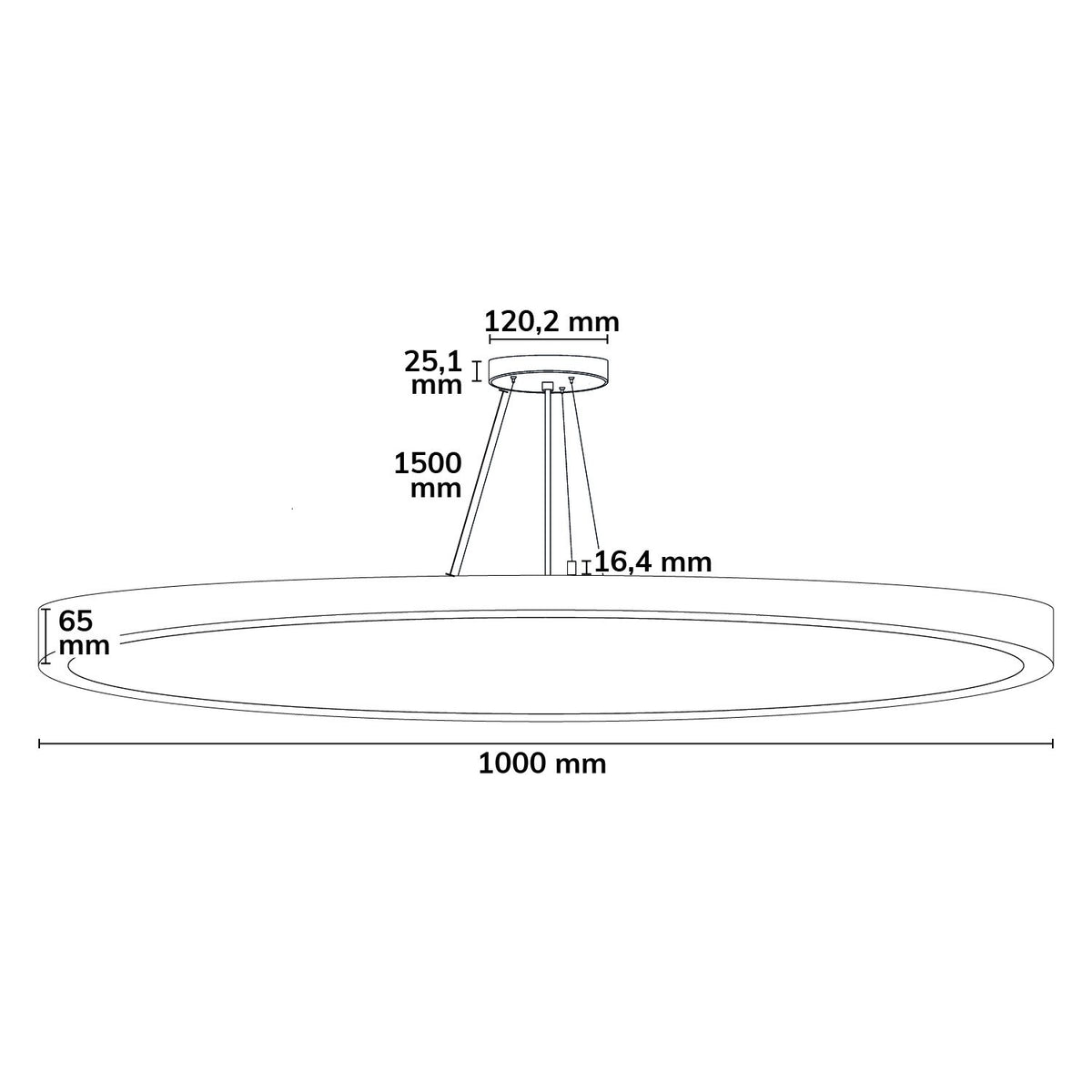 Hanglamp | rond Ø1000mm | UGR<19 | 80/100W | IP42 | CCT 2700/3000/4000K | dimbaar