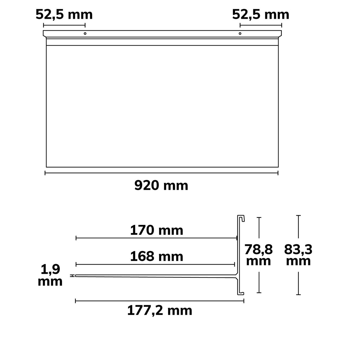 Versa | Profielaccessoire | Plankdrager 170 | 35kg | zwart | 92cm