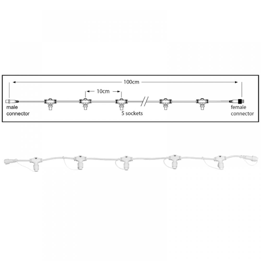 PS230 hoofdkabel 100cm | 5 fitting | wit
