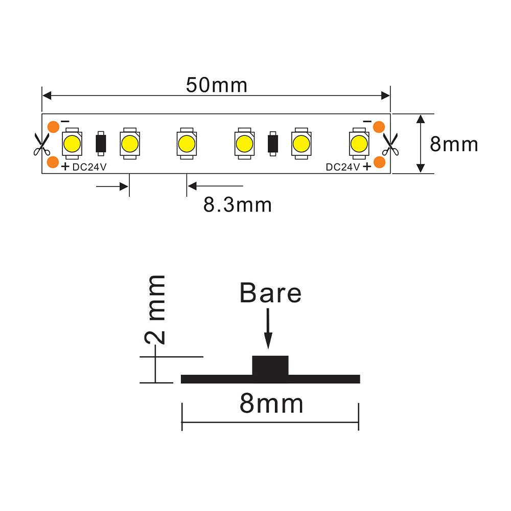 LED strip 24V | 120LED/m 3528 | 5m | IP20 | 7000K | CRI>90