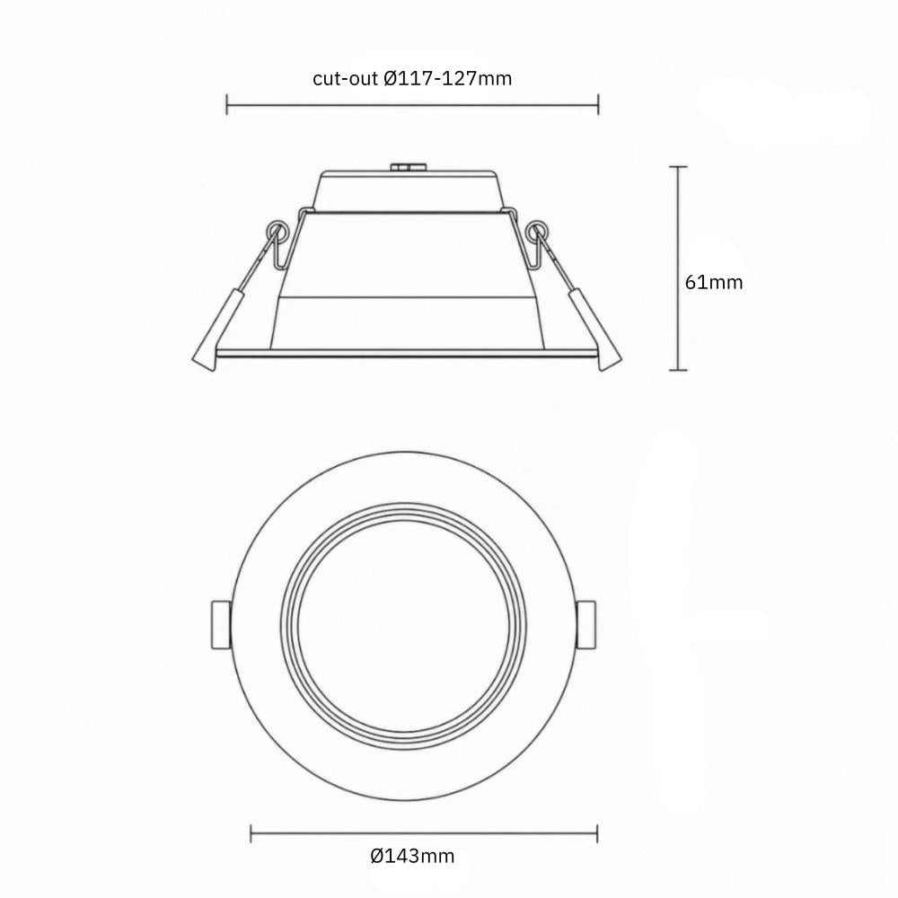 Downlight 3-CCT | inbouw Ø117-127mm | 14W