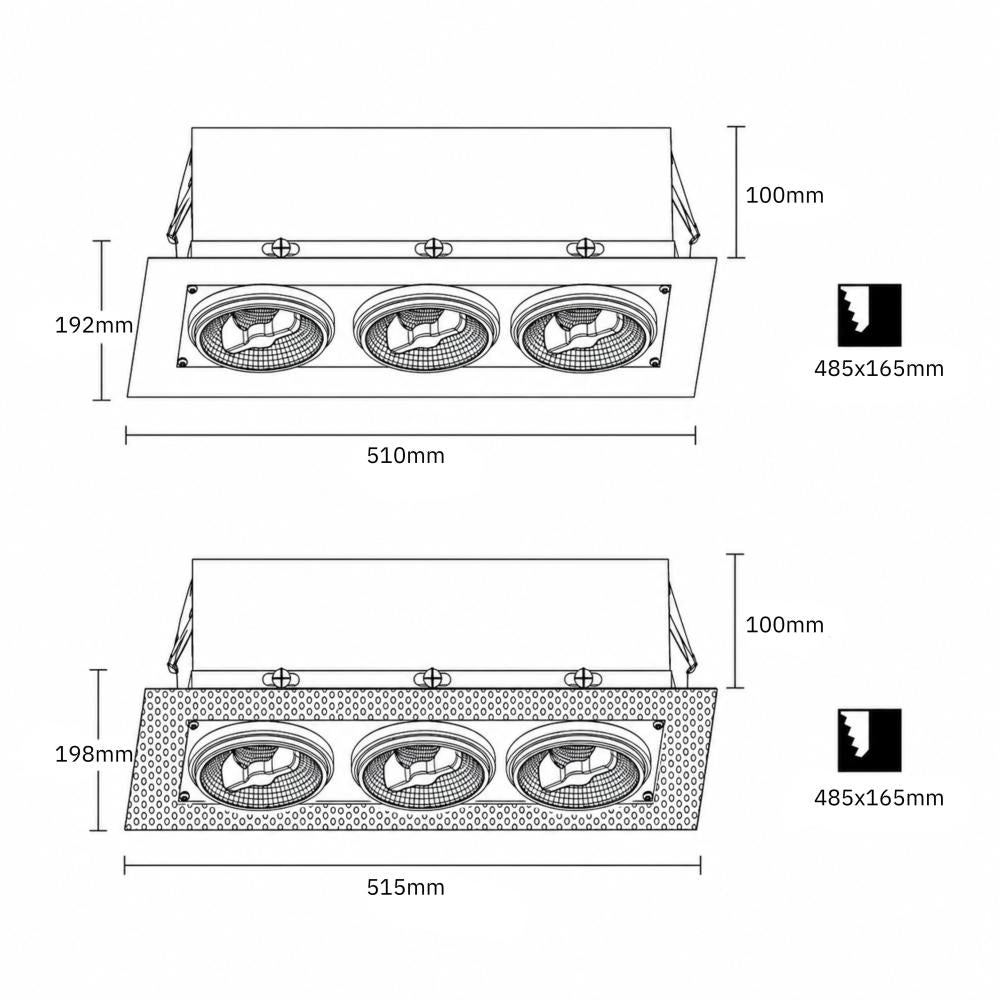 Inbouw/trimless armatuur 3x AR111 | zwart | verstelbaar