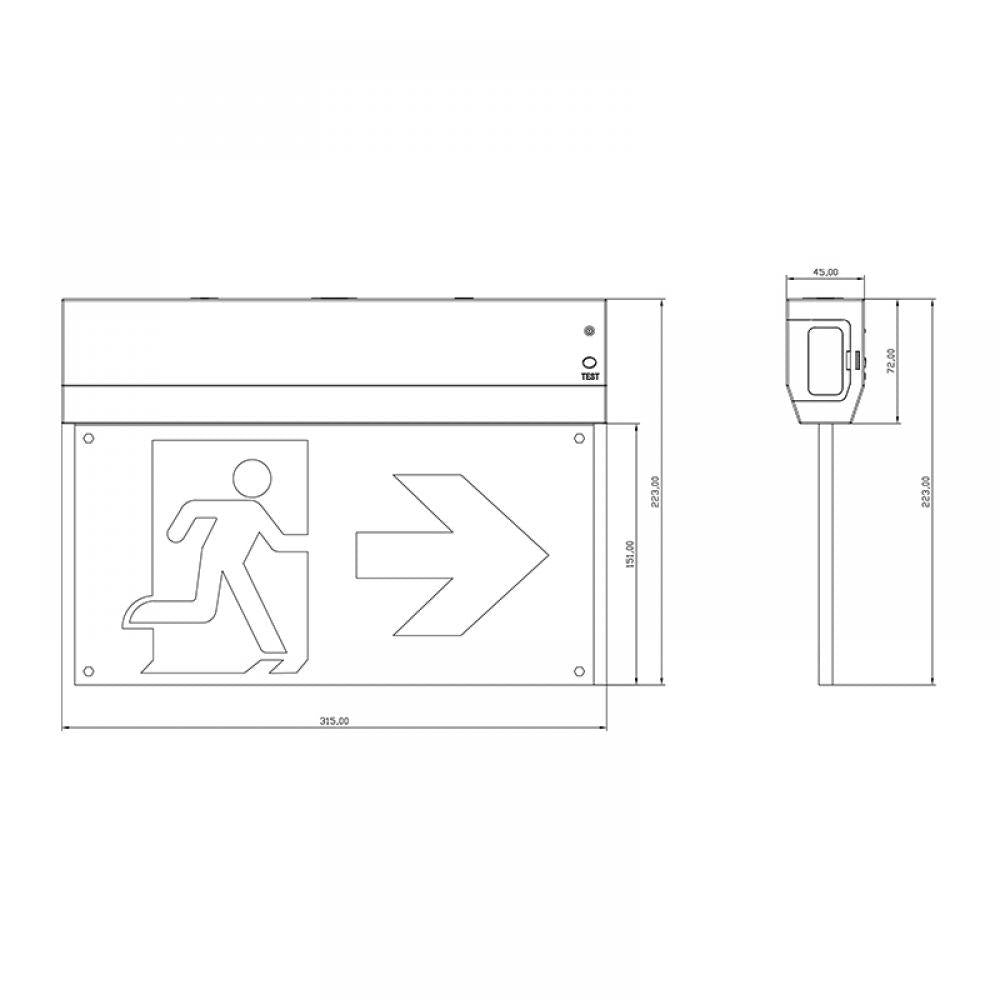Nood uitgangsbord | opbouw | zwart | AT | incl pictogrammen