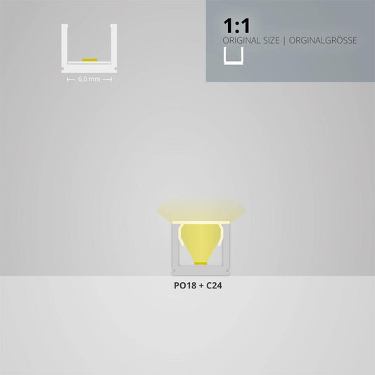 PO18 profiel 2m, zwart RAL9005 ultra-mini, LED strips max.6mm