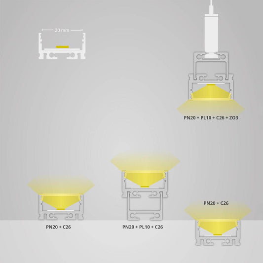PN20 LED profiel 200 cm, high, LED strips max. 20 mm