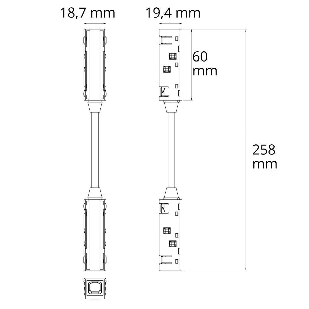 T48/20 | zwart | connector 180° TZ19 | 6A | flexibel