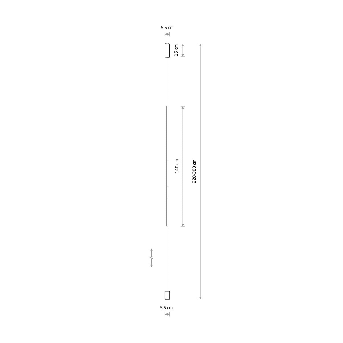 VERTIC LED hanglamp technische tekening met afmetingen
