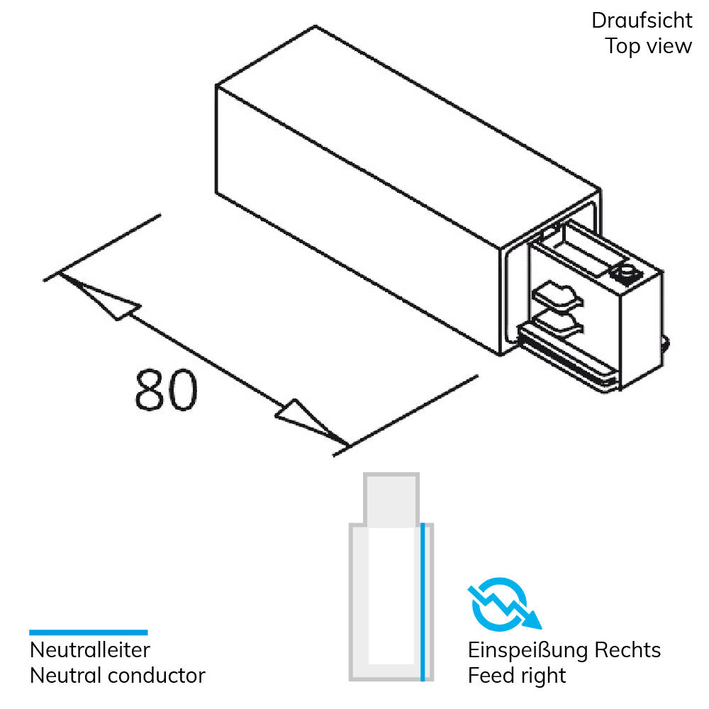 3-PH Classic | Railaccessoire | Zijvoeding | N-geleider rechts, aarde links