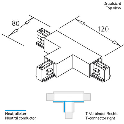 3-PH Classic | Railaccessoire | T-verbinder | N-geleider rechts, aarde links