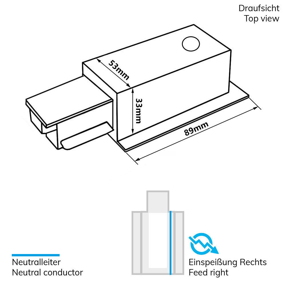 3-PH Classic | Railaccessoire | inbouw zijvoeding | N-geleider rechts, aarde links