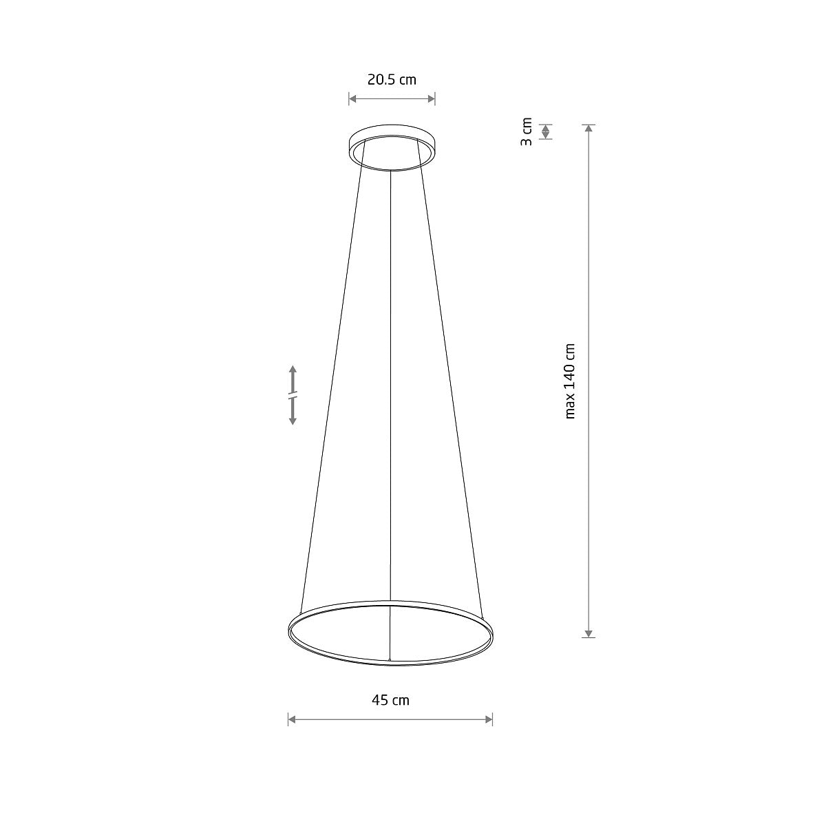 CIRCOLO LED hanglamp technische tekening met afmetingen