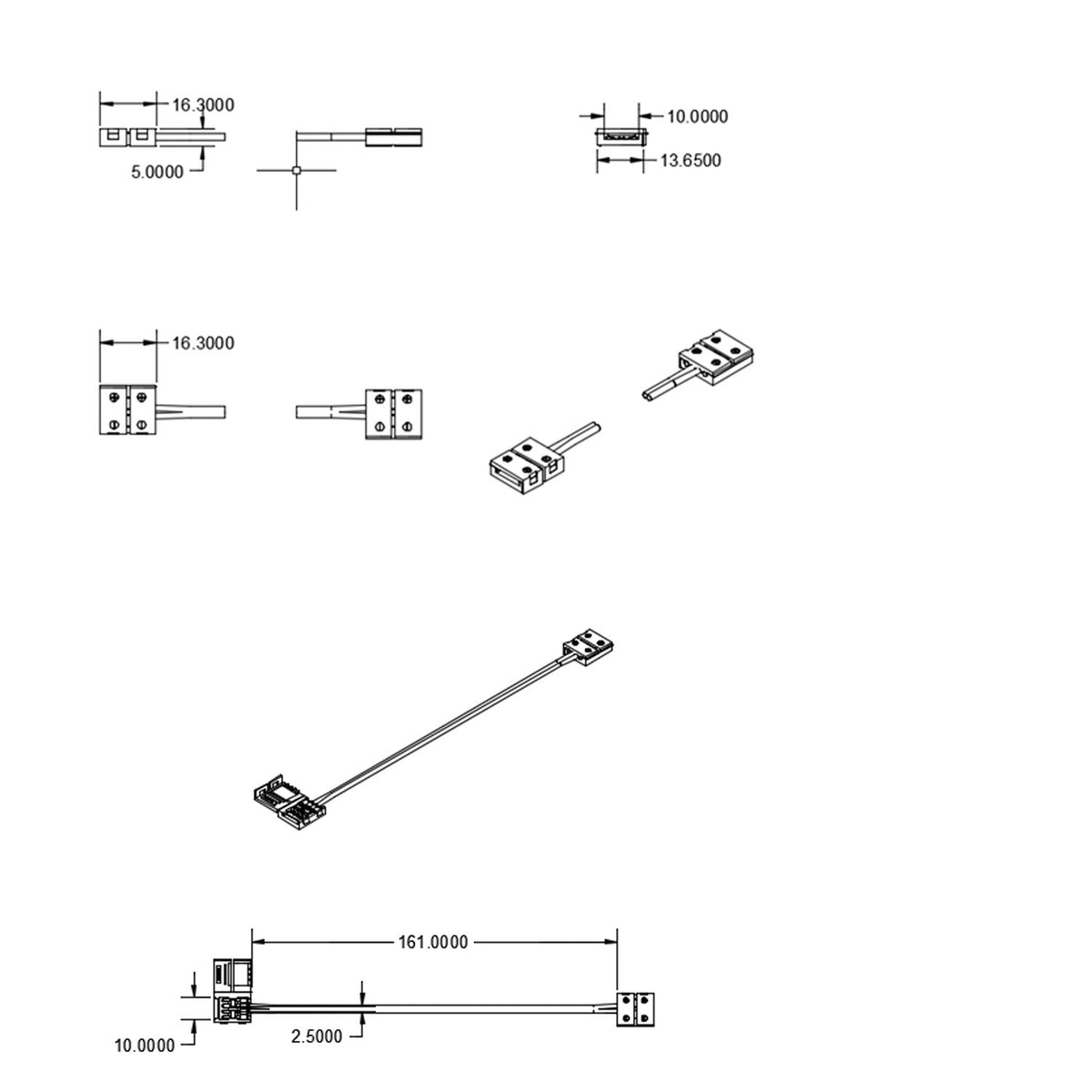 C1-210 | Connector | clipverbinder met kabel | 2-polig | LED-strip 10mm | IP20 | max. 5A