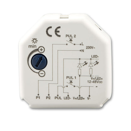 Dimmer | universeel Push PWM | 1 kanaal | 12-24V 8A | 36-48V 6A