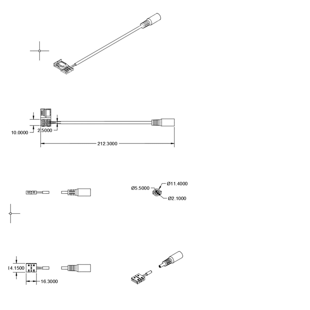 Connector | clip naar ronde stekker | 2-polig | LED-strip 10mm | IP20 | max. 5A