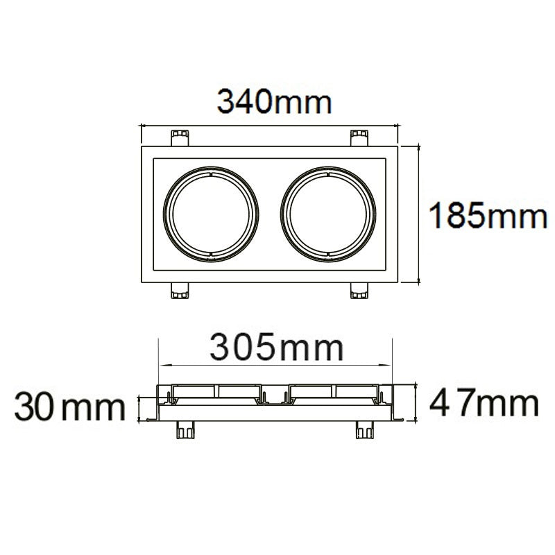 AR111 | Inbouwframe | vierkant | 2-voudig | kantelbaar