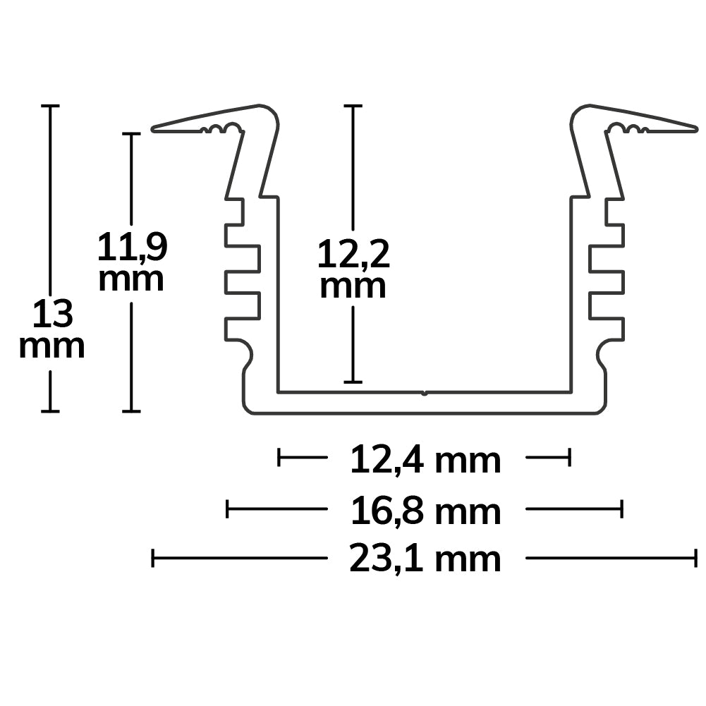 DIVE12 | Aluminium profiel | inbouw | zwart | 200cm