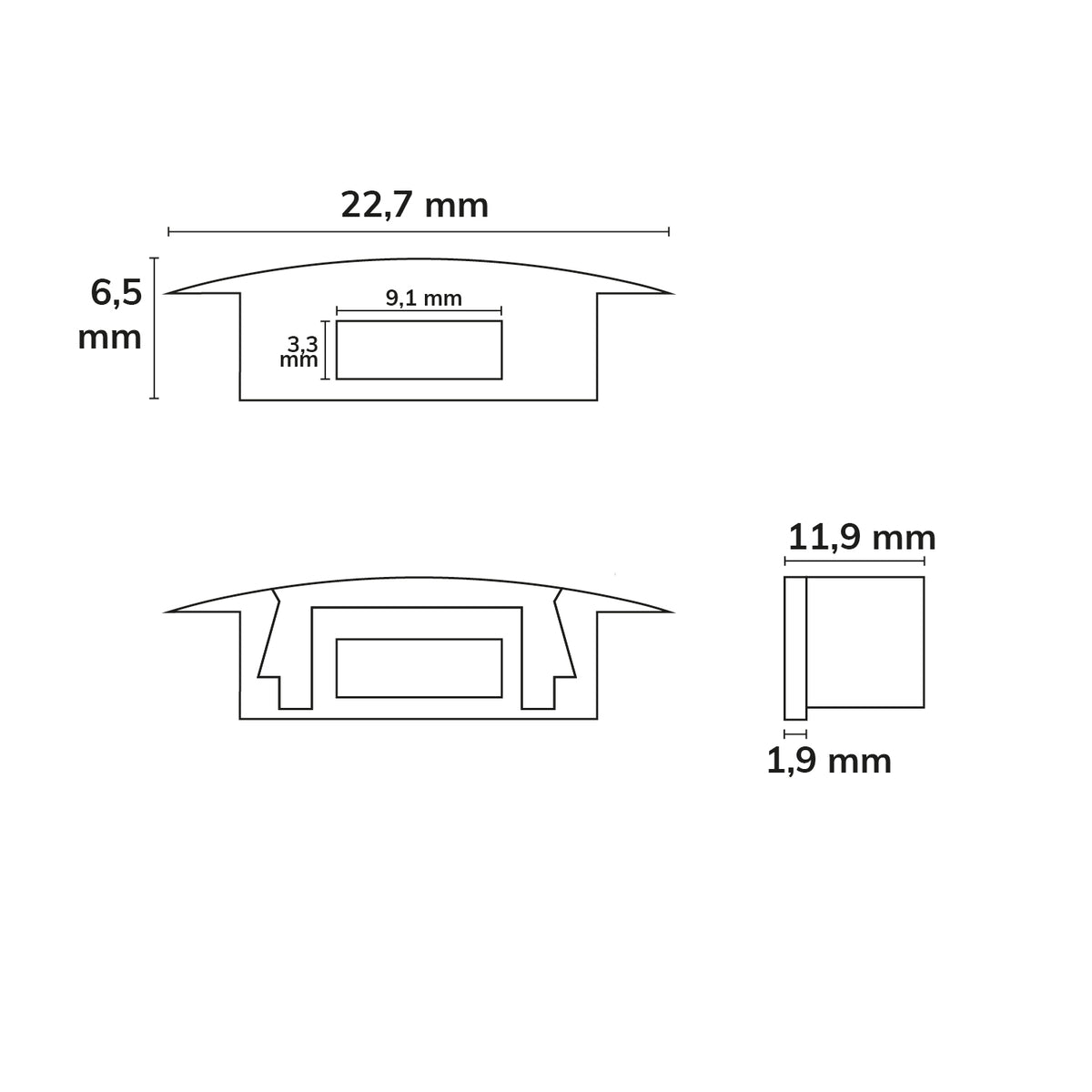EC26W | Profielaccessoire | eindkap wit met kabeldoorvoer | voor DIVE12 FLAT