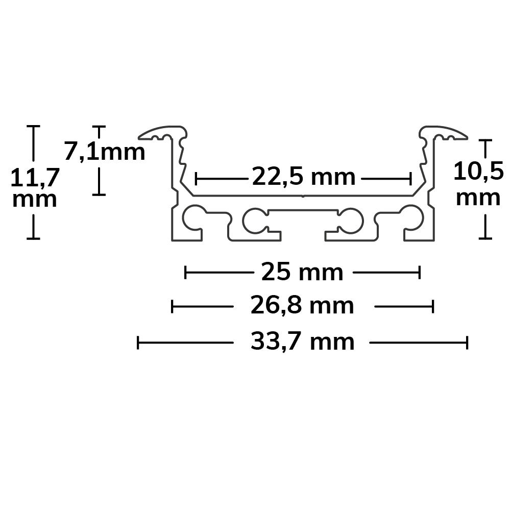 DIVE20 FLAT | Aluminium profiel | inbouw | zwart RAL 9005 | 200cm