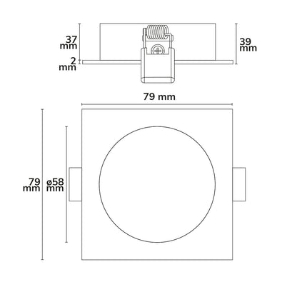 Inbouwframe | vierkant | zaagmaat 58mm | aluminium zwart | voor GU10/MR16