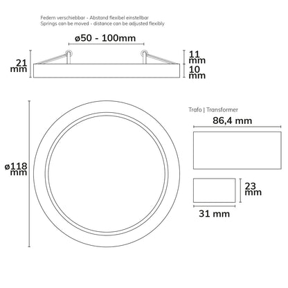 Flex | Downlight | prismatisch | zaagmaat 50-100mm | 8W | 120°