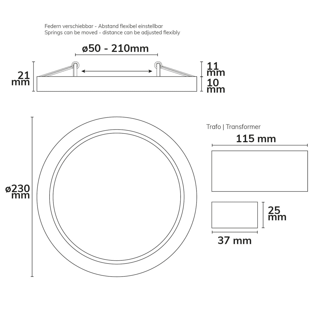 Flex | Downlight | prismatisch | zaagmaat 50-210mm | 23W | 120°