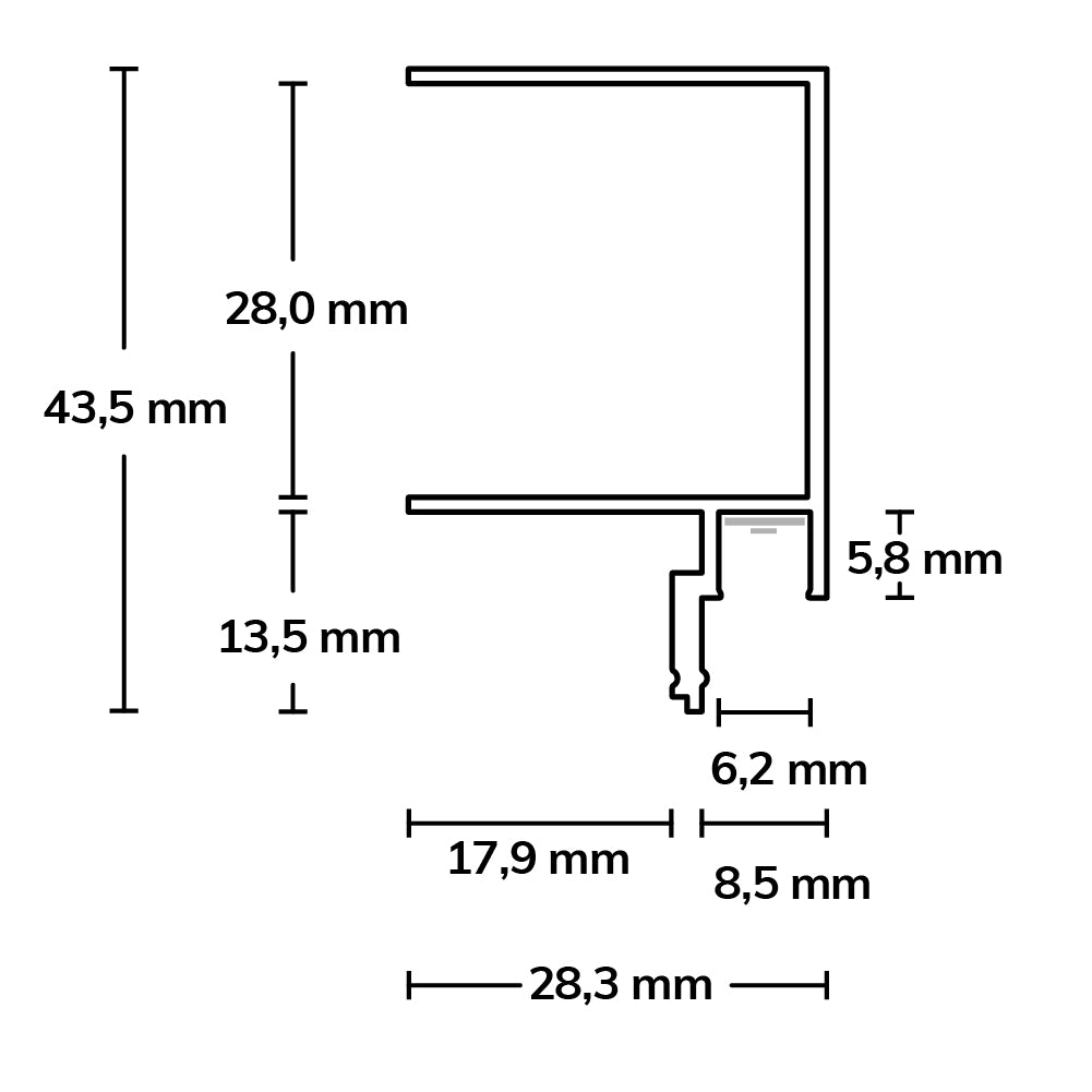 Schaduwvoeg 8 | Aluminium profiel | gipsplaat | zwart RAL 9005 | 200cm