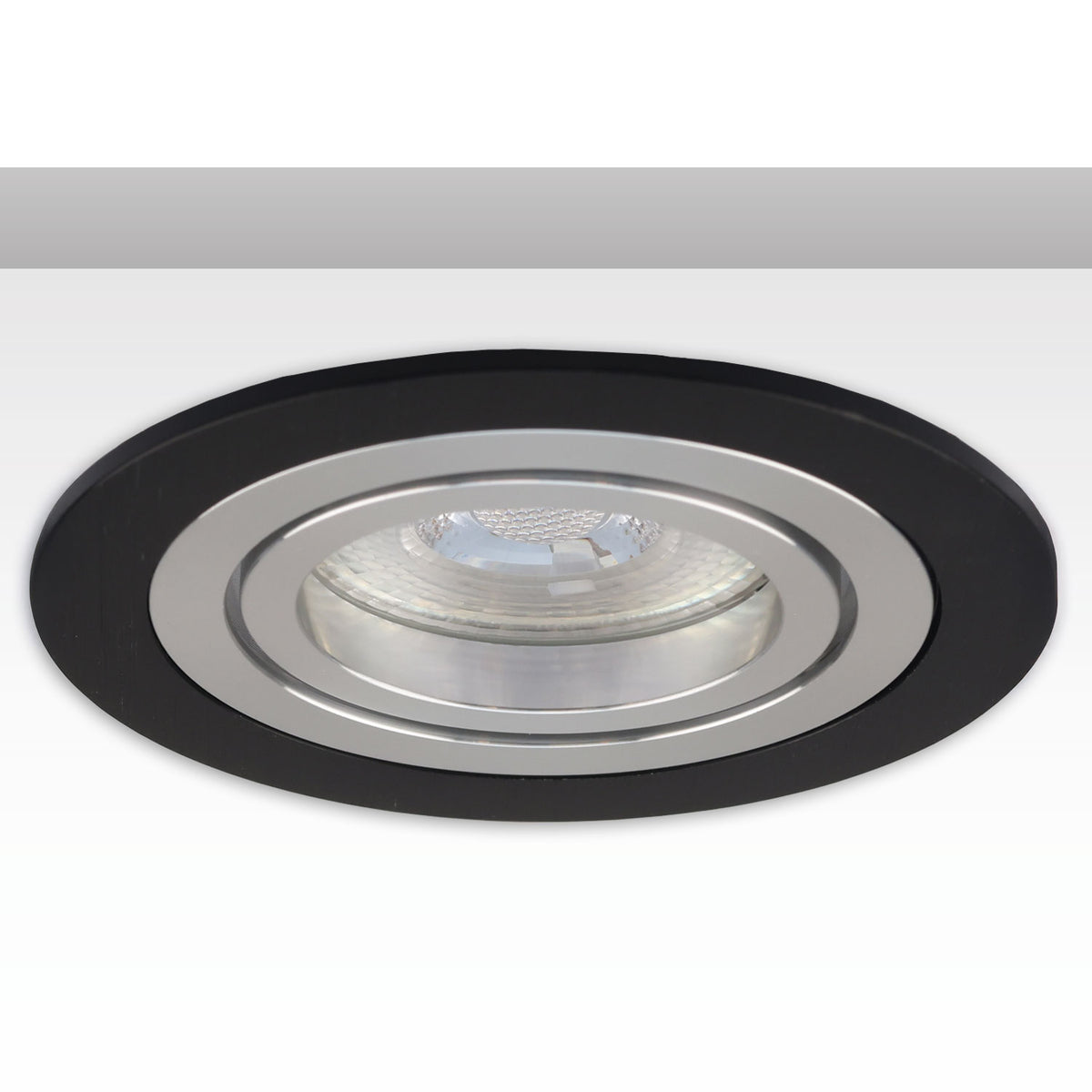 Inbouwframe | rond | 80mm | zwart + geborsteld aluminium | GU10/MR16