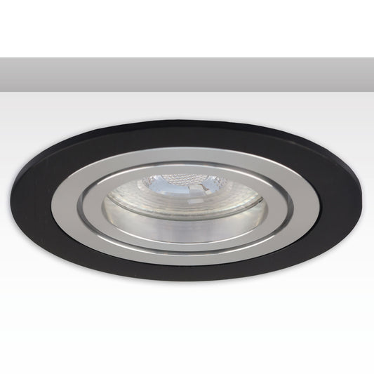 Inbouwframe | rond | 80mm | zwart + geborsteld aluminium | GU10/MR16