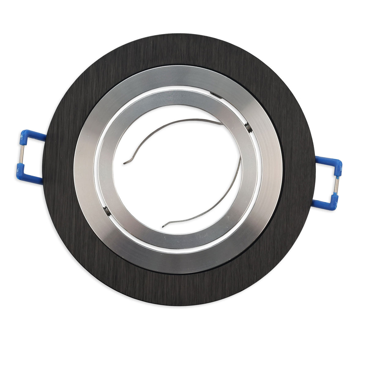 Inbouwframe | rond | 80mm | zwart + geborsteld aluminium | GU10/MR16