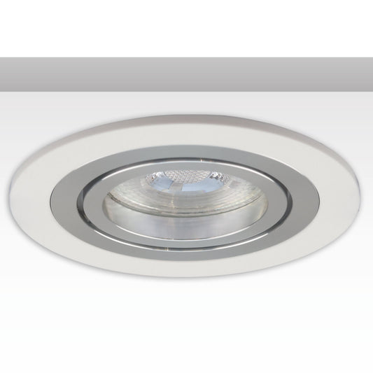 Inbouwframe | rond | 80mm | wit + geborsteld aluminium | GU10/MR16