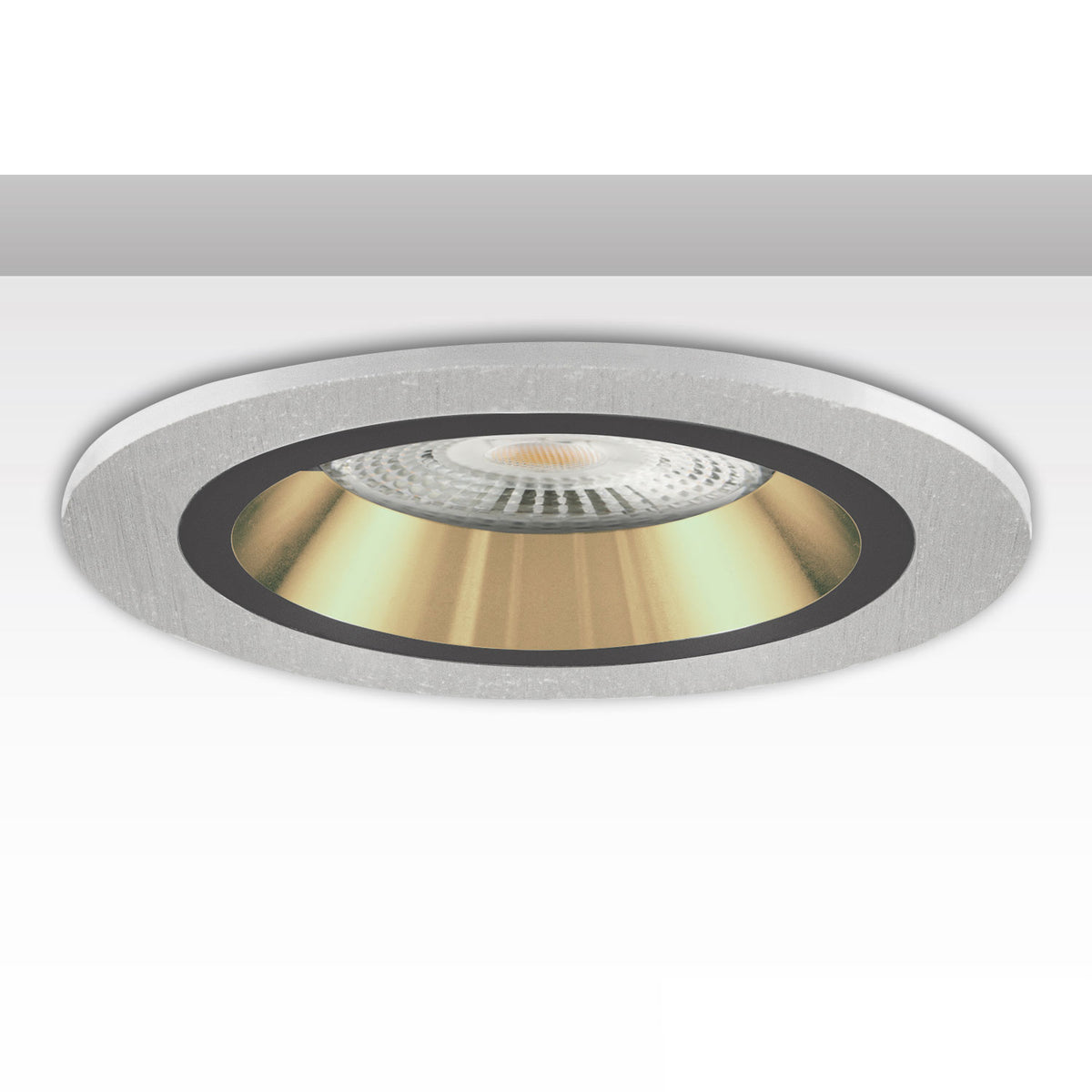Inbouwframe | rond | 80mm | geborsteld aluminium + zwart-goud | GU10/MR16