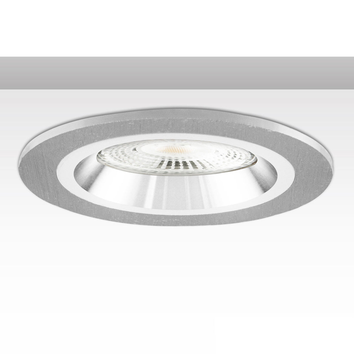 Inbouwframe | rond | 80mm | geborsteld aluminium + wit-zilver | GU10/MR16
