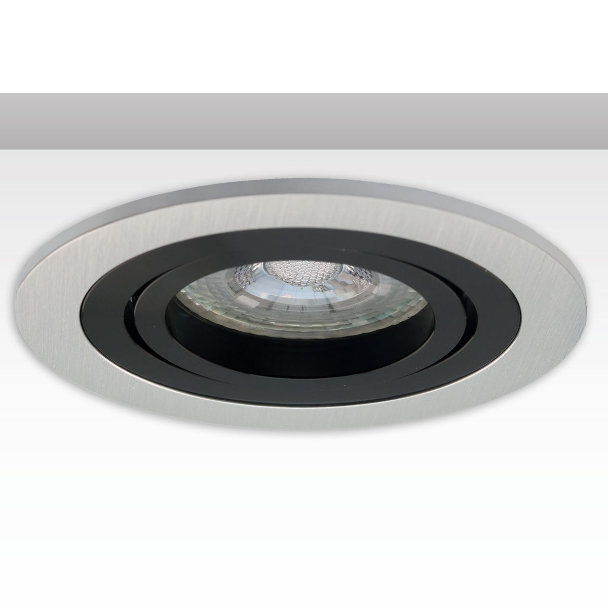 Inbouwframe | rond | 80mm | geborsteld aluminium + zwart | GU10/MR16