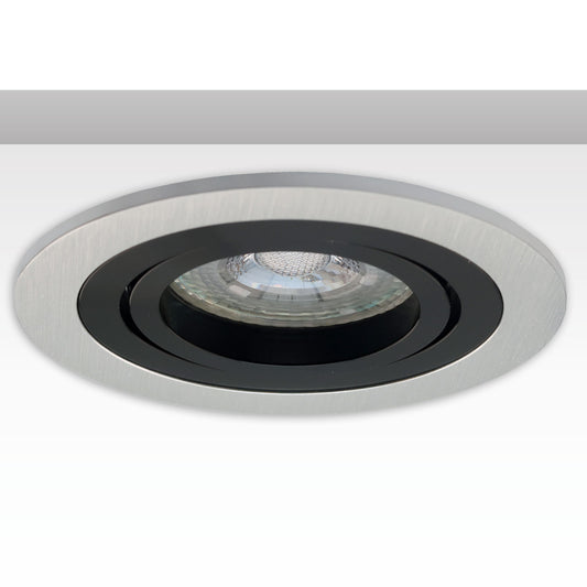 Inbouwframe | rond | 80mm | geborsteld aluminium + zwart | GU10/MR16