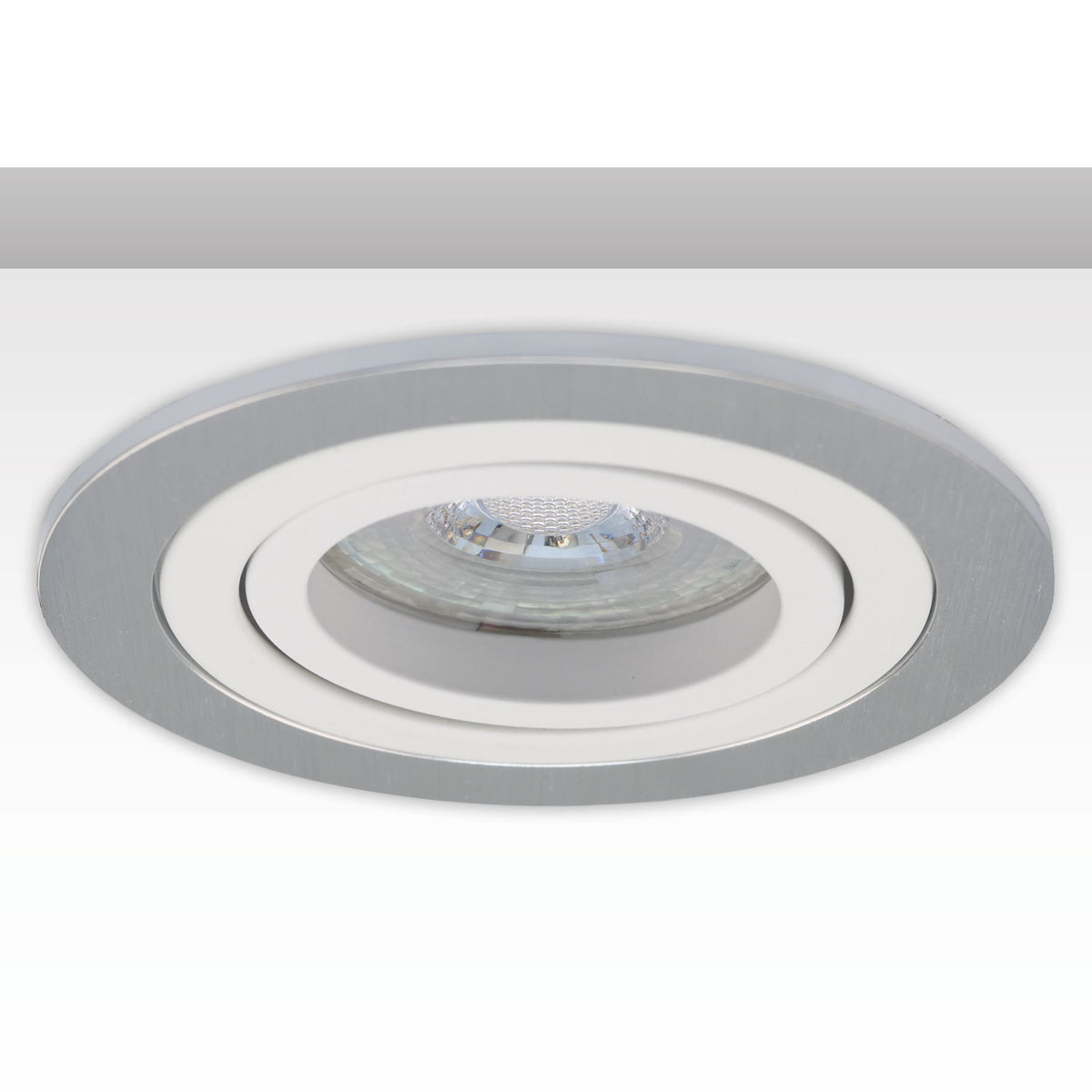 Inbouwframe | rond | 80mm | geborsteld aluminium + wit aluminium | GU10/MR16