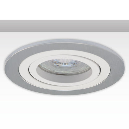 Inbouwframe | rond | 80mm | geborsteld aluminium + wit aluminium | GU10/MR16