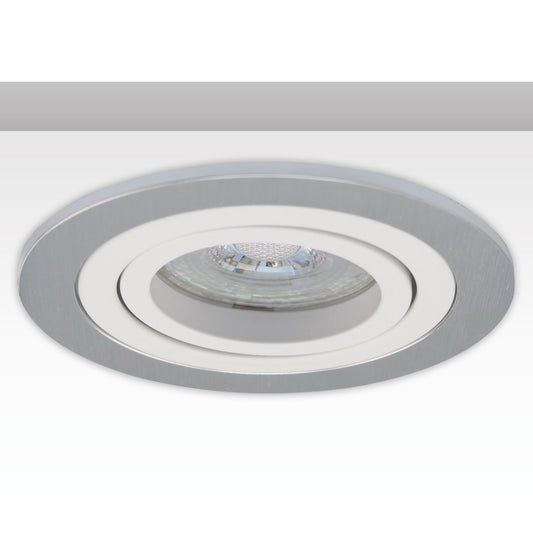 Inbouwframe | rond | 80mm | geborsteld aluminium + wit aluminium | GU10/MR16