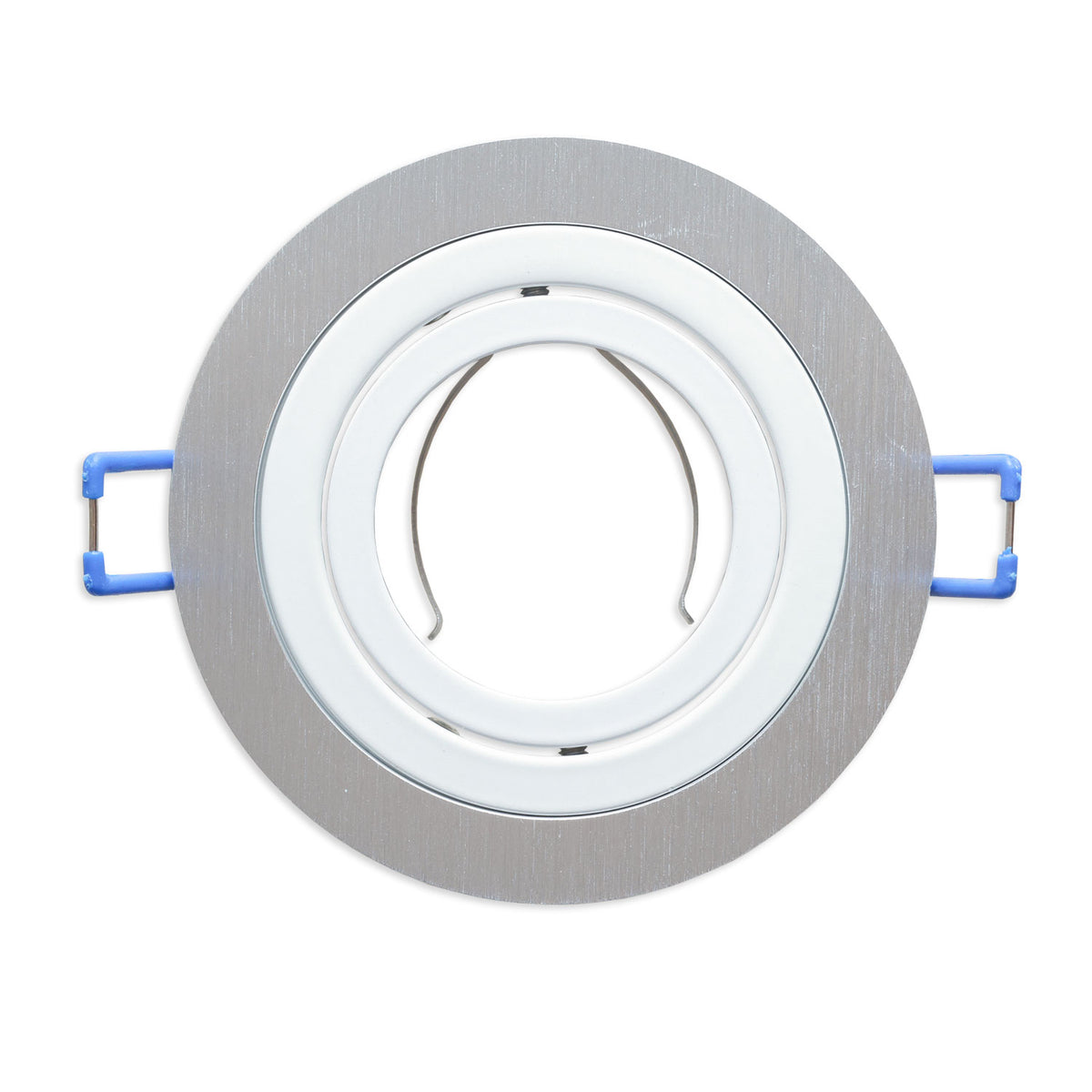 Inbouwframe | rond | 80mm | geborsteld aluminium + wit aluminium | GU10/MR16